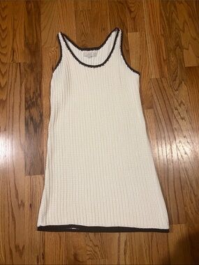 LOFT Cream Knit Tank Dress with Black Edge Trim